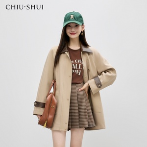 Manteau <span class=keywords><strong>trench</strong></span> mi-long pour femme, doublure en polaire vintage d'automne, fermeture éclair et design de col à revers assorti à tout - Product Image 2
