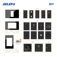 DELEFU - Interruptor de Pared Modular Negro DIY con Panel de Vidrio, Tomacorriente Schuko con 2 Salidas, 2 Puertos USB-C, Módulo de Interruptor de TV RJ45