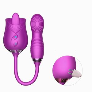 Vibrador de <span class=keywords><strong>silicona</strong></span> eléctrico 3 en 1 con forma de rosa para lamer, estimular el clítoris y el punto G, juguete sexual para mujeres - Product Image 1