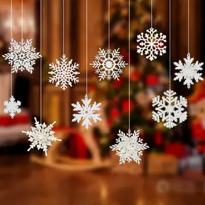 Adornos de plástico con purpurina en polvo para decoración de árbol navideño, adornos de copos de nieve para Navidad
