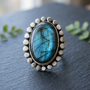 2025 New Fine Jewelry 925 Sterling Silver Natural Labradorite Oval Cut Bezel Set Rhodium Plated Trendy Wedding Rings Women Ring - Product Image 3