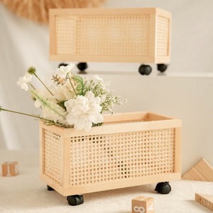 Panier de rangement rectangulaire en bois massif avec roulettes pour bureau et salon, boîte de rangement écologique en pin, grande taille - Product Image 2