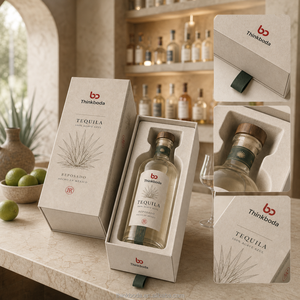 Caja rectangular alta extraíble para licor, de cartón kraft sin blanquear, con gráfico personalizado de la línea Agave para <span class=keywords><strong>tequila</strong></span> <span class=keywords><strong>reposado</strong></span>, suministro al por mayor. - Product Image 4