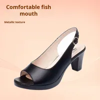 Sandales d'été élégantes à talon haut pour femme, avec bout ouvert, empeigne en dentelle, talon épais et boucle, design dos nu