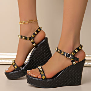 हाई प्लेटफॉर्म ने पार्टी सैंडल महिलाओं रिवेट डेकोर टखने का पट्टा एक-स्ट्रैप ग्रीष्मकालीन जूते जैपैटोस मजर - Product Image 3