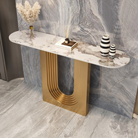Table console moderne de luxe haut de gamme en acier inoxydable et dessus en marbre avec design durable pour salon, hall, villa