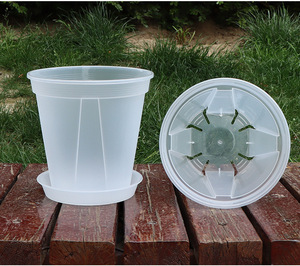 Transparent Plastic Garden <b>Pots</b> Planter with Saucer Plant <b>Pot</b> Nursery Drainage Hole <b>for</b> House Plants, <b>Herb</b>, Flowers - Product Image 3
