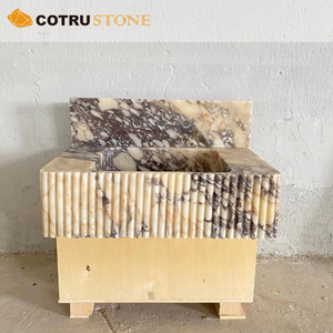 Lavabo Flotante de Mármol Natural Calacatta Viola, Lavabo Hecho a Mano con Diseño Acanalado para Baño de Casa o Villa - Product Image 3