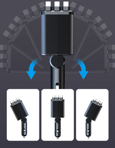 M14 7-In-1 ที่ชาร์จโทรศัพท์ในรถยนต์แบบเร็ว สายเคเบิลแบบยืดหดได้สามเส้น ชาร์จเร็ว 180 °   จอแสดงผลดิจิตอล LED ปรับทิศทางได้ - Product Image 2