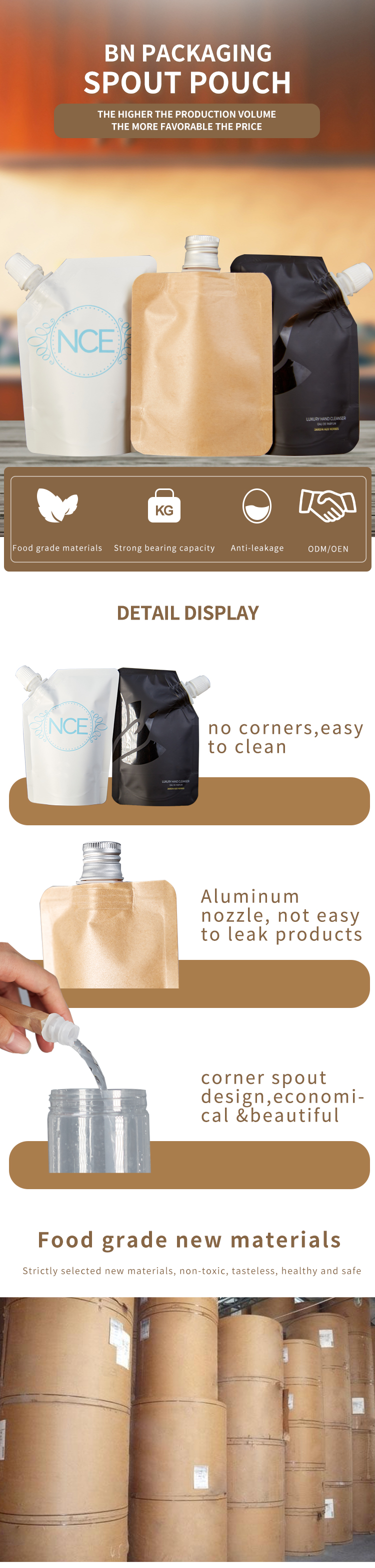 Kraft Paper Spout Pouch Bag Customized Size And Design For Juice Liquid Packaging