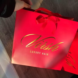 Luxury Gold Foil Logo Custom <b>Red</b> <b>Paper</b> Bag Clothing Cosmetics Packaging Ribbon Handle Gift Bags for Small Business - Product Image 4