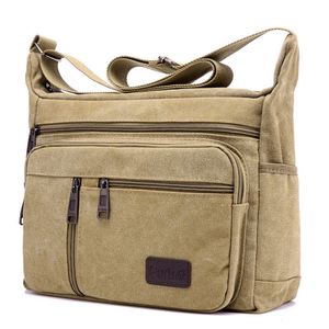 Custom Men's Canvas Logo Durable Multi-Layer Large-Capacity Urban Simplicity Style Casual Travel Business Crossbody <b>Bag</b> - Product Image 1