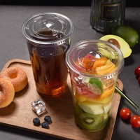 Tasse en plastique PET transparente jetable de grande capacité de 400ml avec couvercle Conteneur de nourriture pour boissons froides Tasses à emporter avec couvercle