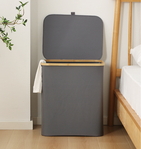 Cesto de lavandería de bambú de tela Oxford 600D de almacenamiento doméstico de buena calidad cesta de lavado plegable con tapa - Product Image 4