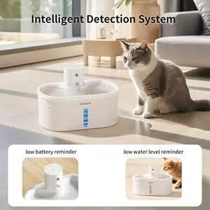 Petwant Dispenser minum kucing otomatis, Dispenser minum kustom 2.5L tanpa kabel dioperasikan baterai hewan peliharaan Sensor air mancur infra merah