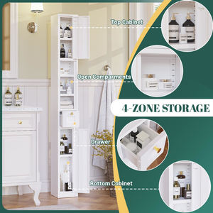 Armoire <span class=keywords><strong>de</strong></span> rangement <span class=keywords><strong>de</strong></span> salle <span class=keywords><strong>de</strong></span> bain haute Factory Direct avec 2 portes et tiroir, armoire <span class=keywords><strong>de</strong></span> rangement étroite avec étagères réglables - Product Image 2