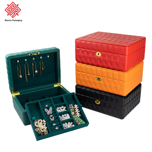Baoren dos capas cajón con cerradura cajas de almacenamiento de exhibición pendiente anillo pulsera almacenamiento terciopelo joyería embalaje organizador cajas - Product Image 3