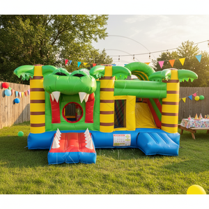 Château gonflable combiné Jungle Jumper pour aire de jeux de jardin, château gonflable crocodile avec toboggan pour centre de jeux pour enfants - Product Image 1