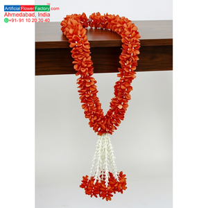 Artificial Orange Flower Garland with <b>White</b> Pearl Tassels Decorative <b>Hanging</b> Mala for Wedding Festival Temple Decor - Product Image 5