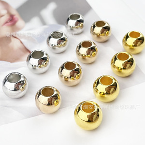 Perles rondes plaquées or et argent, à grand trou, pour la fabrication de bijoux DIY, accessoires faits à la main, vêtements, sacs - Product Image 2