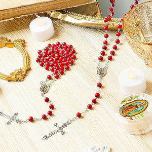 12 Piezas Rosario Perfumado Rojo y Blanco de la Virgen de Guadalupe Collar Religioso para Primera Comunión - Product Image 5