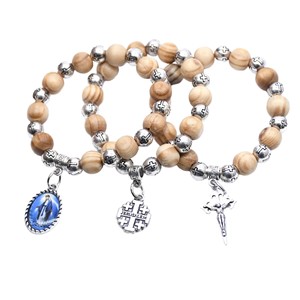 Braccialetti <span class=keywords><strong>Rosario</strong></span> con Pendente a Croce Cattolica in Cristallo Azzurro, Vendita all'Ingrosso - Product Image 5