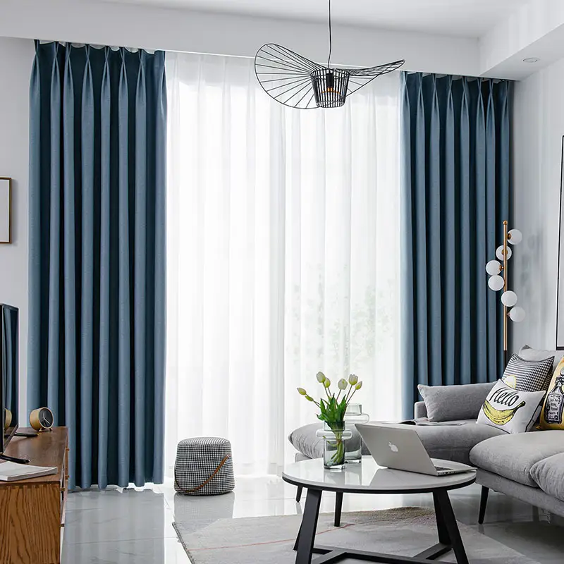 Luxury Thickened Black Silk Interlayer Diamond Pattern Window Curtain Haze Blue Blackout Curtains For Kids Bedroom Living Room