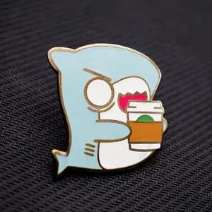 Custom Personalized Cute Cartoon Characters Hard Enamel Lapel Pin Shark Shape Lapel Pin