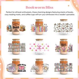 Vinilos UV DTF personalizados para vasos de 16 oz <span class=keywords><strong>con</strong></span> temática de amantes de los libros, pegatinas UV DTF para transferir por fricción, pegatinas para vasos Libbey de 16 oz, manualidades. - Product Image 2