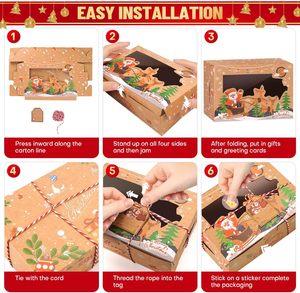 Scatole per Biscotti Natalizi da Regalare, Scatole per Pasticceria con Finestra, 3 Design in Cartone Kraft Marrone per Dolcetti - Product Image 6
