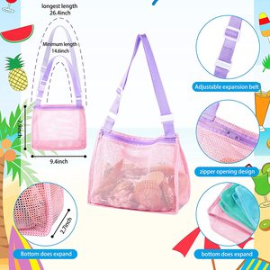 Jungen Mädchen Outdoor Kinderspiel zeug Camping Erkundung Reiß verschluss Poly Plastic Shell Sammeln Mesh Beach Bag - Product Image 5