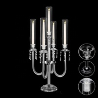 Candélabre à 5 bras en acrylique transparent, centre de table moderne pour mariage, banquet, dîner romantique, décoration de chandelier minimaliste et esthétique