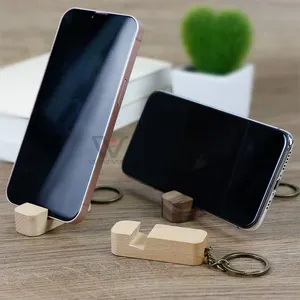 Wholesale Multi Function Phone Holder Keychains Wooden Metal Keychain Natural Wood Blanks Keyrings For Engraving