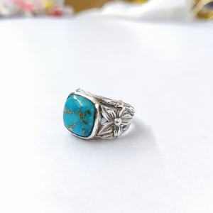 Bague en argent sterling 925 faite à la main avec pierre précieuse, collection de bijoux fins en cuivre bleu TQ en vrac, bijoux bleus - Product Image 2