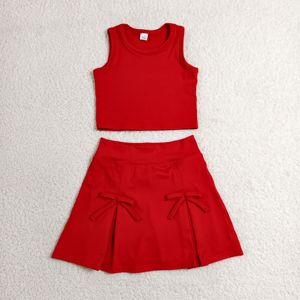 GSD3759 rts Little active girl red solid print skirt outfits kids wholesale girl child summer sleeveless yoga set - Product Image 1