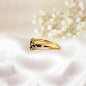 Natural <b>Black</b> Obsidian Promise <b>Ring</b> Delicate Oval Gemstone <b>Ring</b> for Women in 18K Gold Filled or Sterling Silver Handmade - Product Image 5