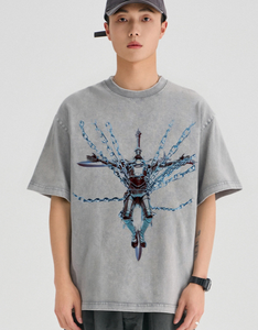 Nouveau T-<span class=keywords><strong>shirt</strong></span> d'été pour homme en coton 100% avec imprimé graphique, épaules tombantes, effet <span class=keywords><strong>vintage</strong></span> délavé - Product Image 5