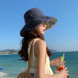 Reversible Floral Bucket Hat For Women Summer Wide Brim Cotton Linen Sun Protection UV Protection Hat - Product Image 1