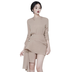 Style européen et Américain 2019 Femmes Noir <span class=keywords><strong>Robe</strong></span> Col Rond À Manches Longues Deux Pièces Irrégulière <span class=keywords><strong>Robe</strong></span> <span class=keywords><strong>Moulante</strong></span> - Product Image 4