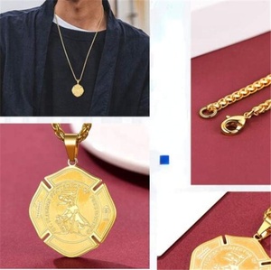 Yiwu Aceon Badge en acier inoxydable pompier Logo forme gravure <span class=keywords><strong>Saint</strong></span> médaille gravé protection <span class=keywords><strong>Saint</strong></span> Florian croix pendentif - Product Image 4