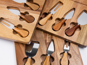 Ensemble de planches à fromage en bois d'acacia avec logo personnalisé, 3 couteaux à fromage, plateau de charcuterie pour fête, vaisselle en gros - Product Image 3