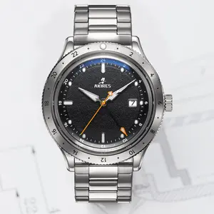 Custom low moq Wholesale Soild 316l Stainless Steel Watch Case MIYOTA 9075 Movement GMT Automatic Mechanical Watch