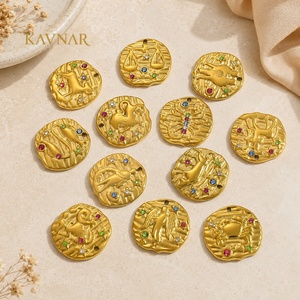 Colgantes de los 12 Signos del Zodíaco de KAVNAR Astrology, Dijes de Acero Inoxidable Chapados en Oro para la Creación de Joyería Espiritual DIY - Product Image 1
