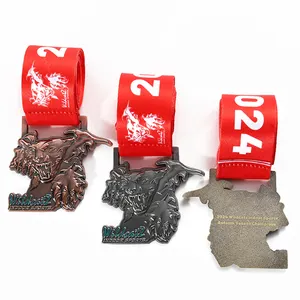 New Die Stamping 3D Antique Brass Silver Bronze Medals Factory Customized Sport Medal Wildcats Indoor Champion Medal with Ribbon