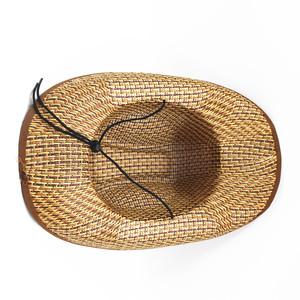 Colorido impreso ala grande trenzado verano sombrero <span class=keywords><strong>de</strong></span> paja cordón Papyrus Panamá sombrero <span class=keywords><strong>de</strong></span> vaquero occidental para hombres pesca viaje Casual - Product Image 5
