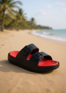 Sandali piatti estivi con doppio cinturino in EVA, taglia 25, comodi, con plateau, punta aperta, tinta unita, chiusura con fibbia - Product Image 2