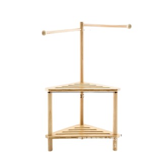 Wooden Bathroom Stool Multi Tiered <b>Shower</b> Seat With Towel <b>Rack</b> For Corner <b>Storage</b> - Product Image 1