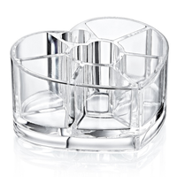 Boîte de rangement pour maquillage décorative universelle moderne en cristal PS transparent en forme de cœur, étanche, avec compartiments pour pinceaux