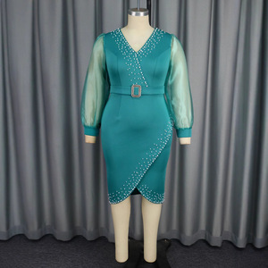 เดรสแฟชั่นแขนพองทรงวีคอเอวสูงสำหรับผู้หญิง รุ่นใหม่ แขนซีทรู - Product Image 2