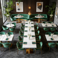 Ensemble de meubles de restaurant et d'hôtel haut de gamme sur mesure Ron Group, sièges en demi-cercle, chaise en velours, table ronde en marbre